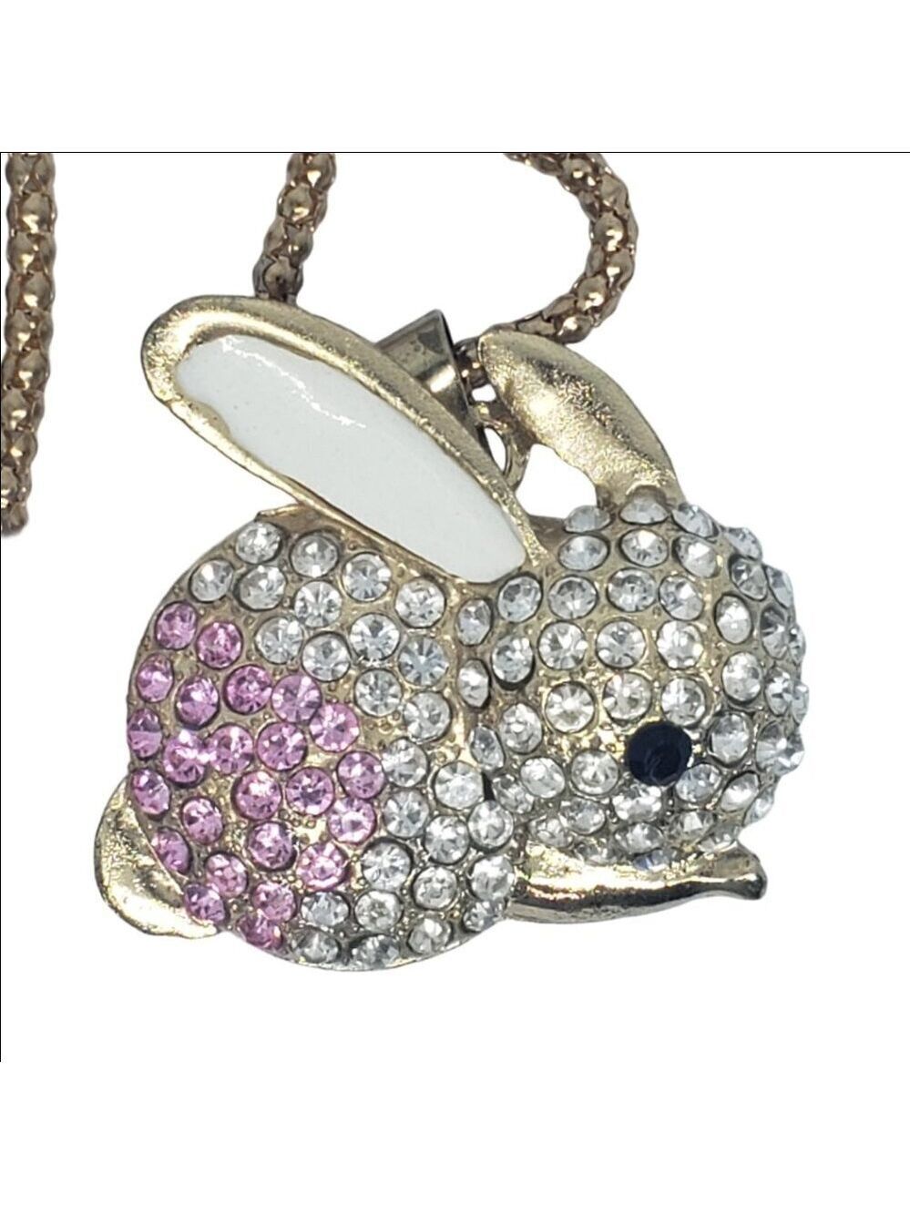 Betsey Johnson Pink Rhinestone Bunny Necklace 28” NWT - Picture 3 of 4